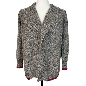 Roots Cabin Canada Kid’s Grey Waterfall Open Front Cardigan Red Trim Age 7-8